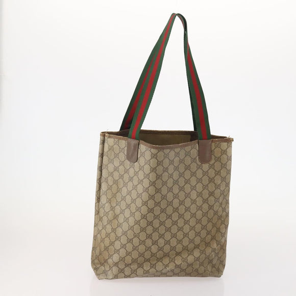 GUCCI GG Supreme GG Canvas Web Sherry Line Tote Bag PVC 2 Set Beige Auth bs35109