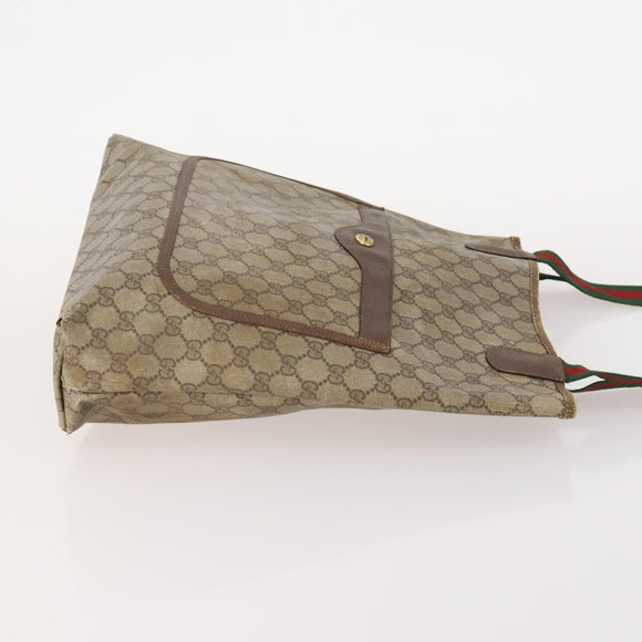 GUCCI GG Supreme GG Canvas Web Sherry Line Tote Bag PVC 2 Set Beige Auth bs35109