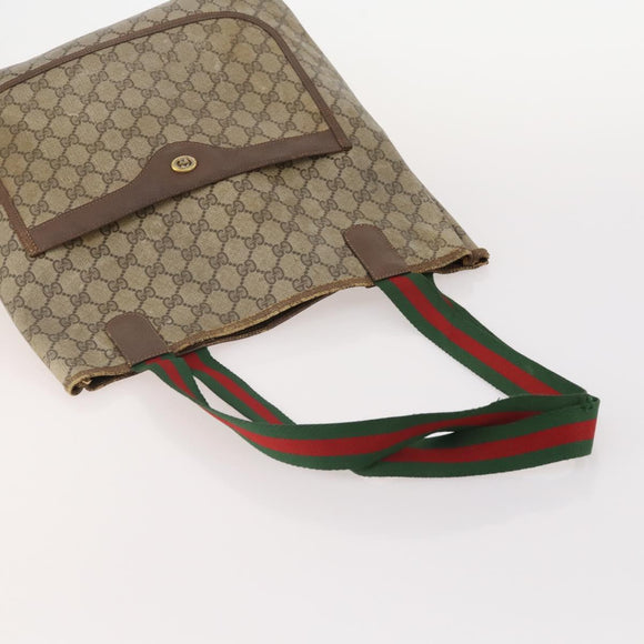 GUCCI GG Supreme GG Canvas Web Sherry Line Tote Bag PVC 2 Set Beige Auth bs35109