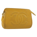 CHANEL Pouch Caviar Skin Yellow Gold CC Auth bs35112-1