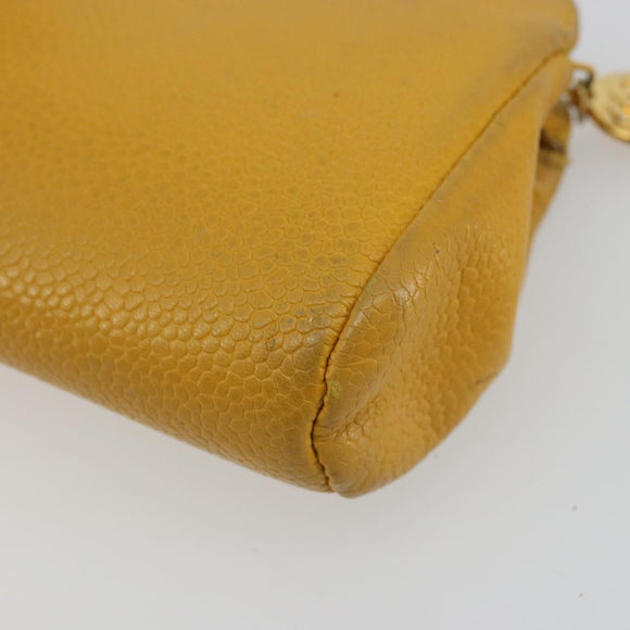 CHANEL Pouch Caviar Skin Yellow Gold CC Auth bs35112