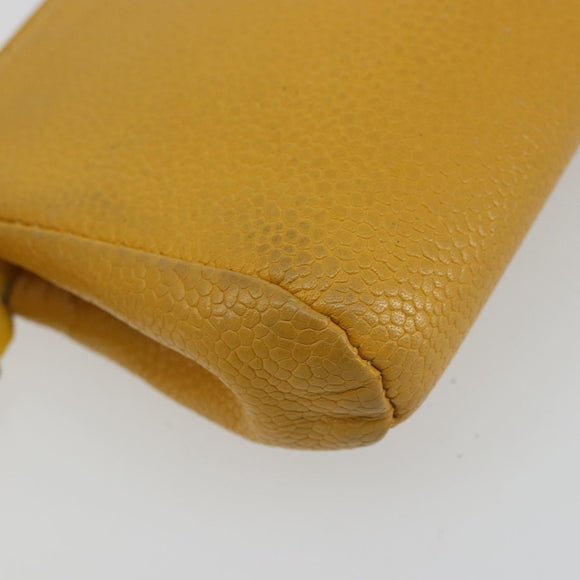 CHANEL Pouch Caviar Skin Yellow Gold CC Auth bs35112
