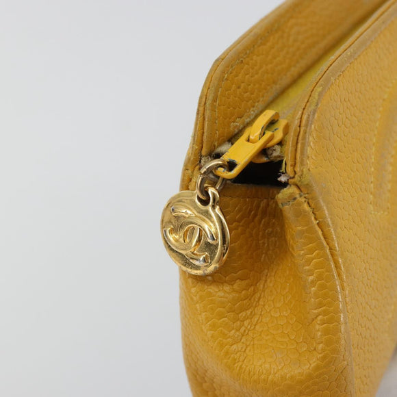 CHANEL Pouch Caviar Skin Yellow Gold CC Auth bs35112