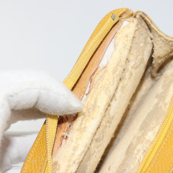 CHANEL Pouch Caviar Skin Yellow Gold CC Auth bs35112