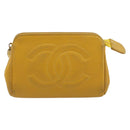 CHANEL Pouch Caviar Skin Yellow Gold CC Auth bs35112-13