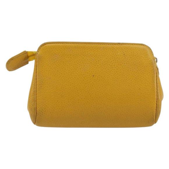 CHANEL Pouch Caviar Skin Yellow Gold CC Auth bs35112