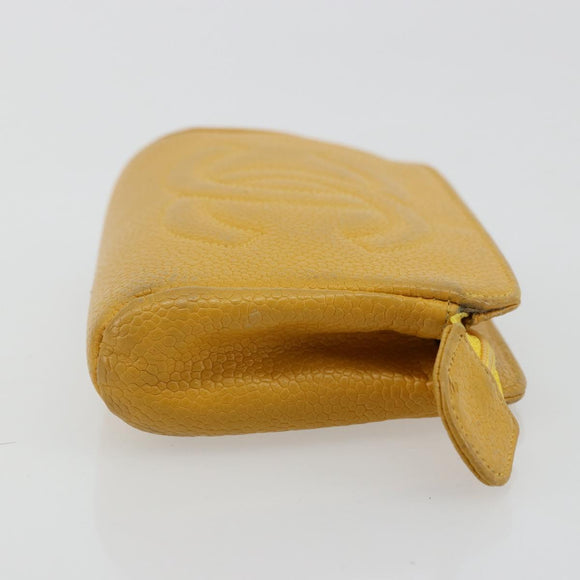 CHANEL Pouch Caviar Skin Yellow Gold CC Auth bs35112