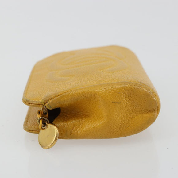 CHANEL Pouch Caviar Skin Yellow Gold CC Auth bs35112