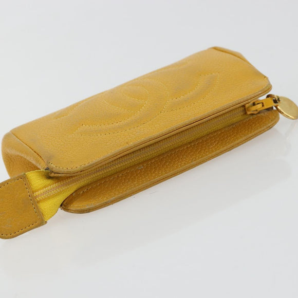 CHANEL Pouch Caviar Skin Yellow Gold CC Auth bs35112