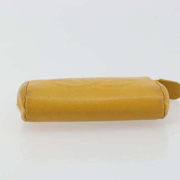 CHANEL Pouch Caviar Skin Yellow Gold CC Auth bs35112