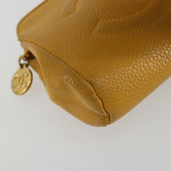 CHANEL Pouch Caviar Skin Yellow Gold CC Auth bs35112