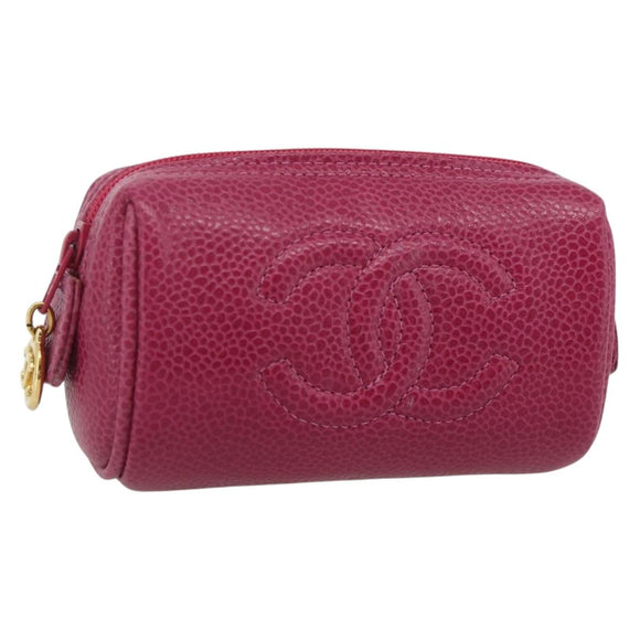CHANEL Pouch Caviar Skin Pink Gold CC Auth bs35113