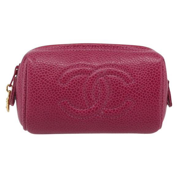 CHANEL Pouch Caviar Skin Pink Gold CC Auth bs35113