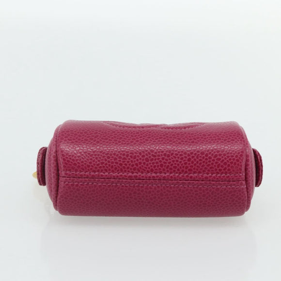 CHANEL Pouch Caviar Skin Pink Gold CC Auth bs35113