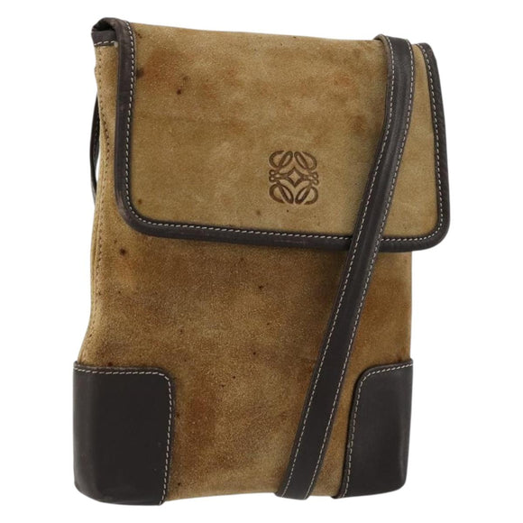 LOEWE Anagram Shoulder Bag Suede Beige Gold Auth bs35117