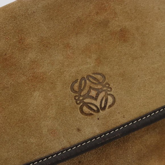 LOEWE Anagram Shoulder Bag Suede Beige Gold Auth bs35117
