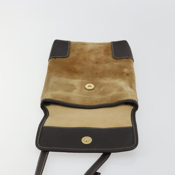 LOEWE Anagram Shoulder Bag Suede Beige Gold Auth bs35117