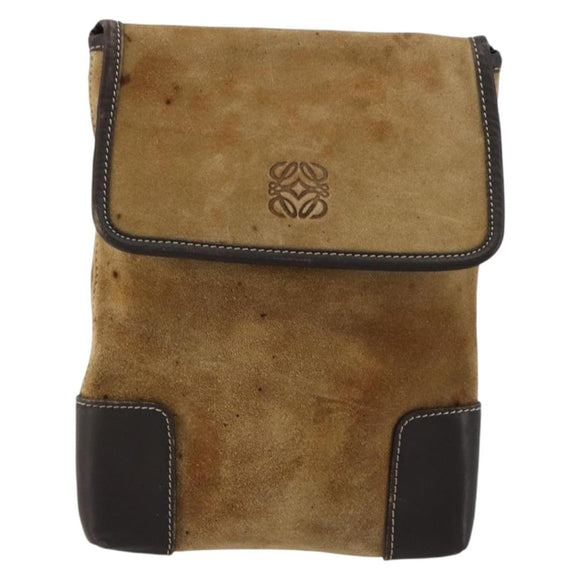 LOEWE Anagram Shoulder Bag Suede Beige Gold Auth bs35117