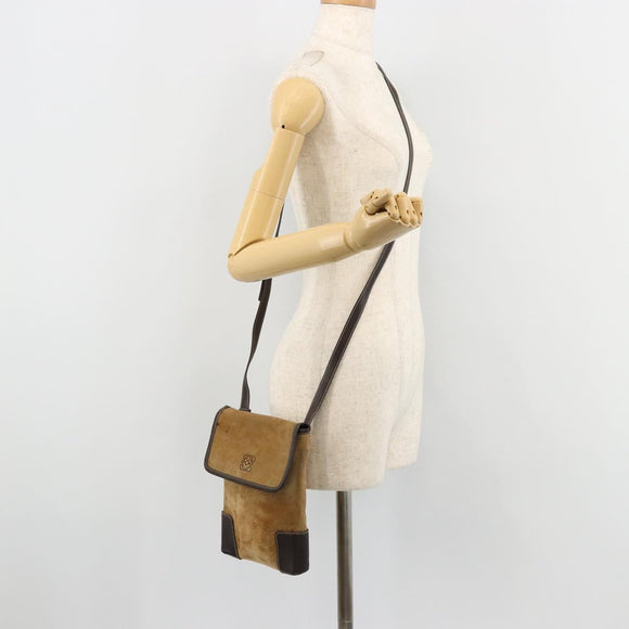 LOEWE Anagram Shoulder Bag Suede Beige Gold Auth bs35117