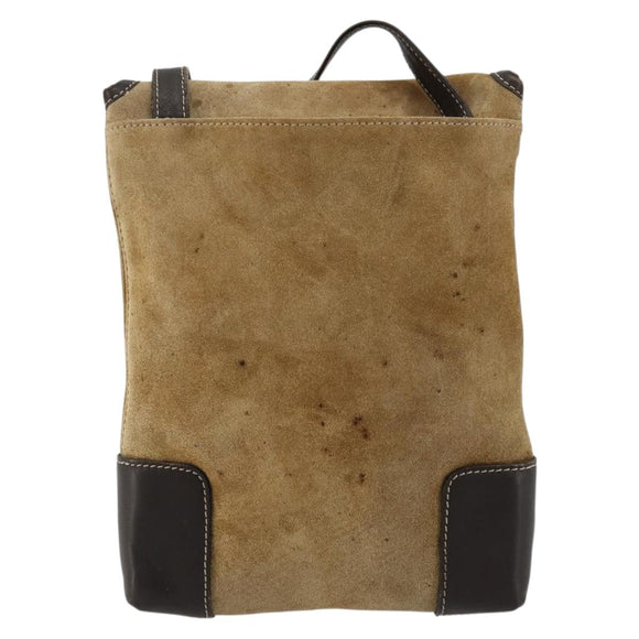 LOEWE Anagram Shoulder Bag Suede Beige Gold Auth bs35117