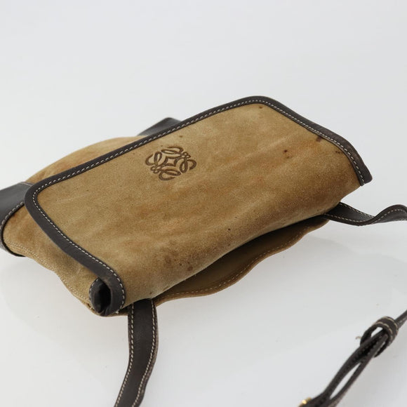 LOEWE Anagram Shoulder Bag Suede Beige Gold Auth bs35117