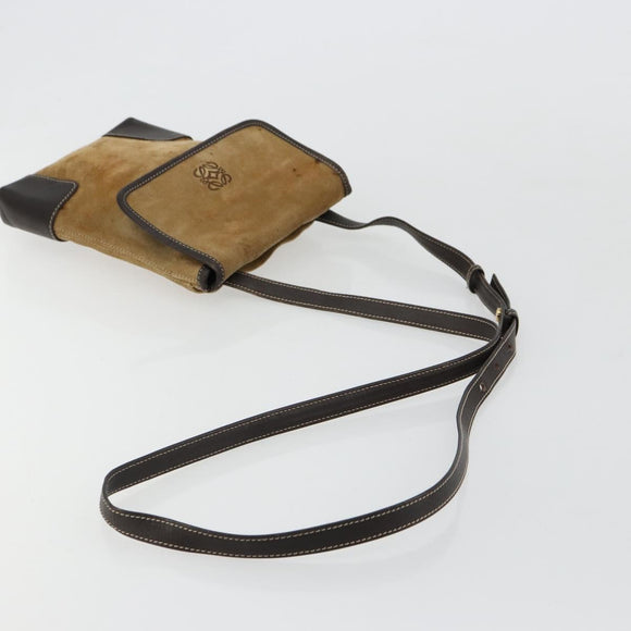 LOEWE Anagram Shoulder Bag Suede Beige Gold Auth bs35117