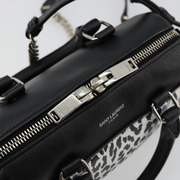 SAINT LAURENT Duffle Toy Handtasche Leder 2-Wege Schwarz Silber Original bs35119
