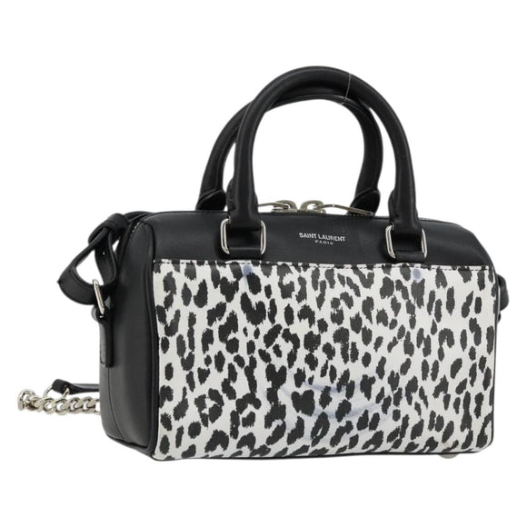 SAINT LAURENT Duffle Toy Handtasche Leder 2-Wege Schwarz Silber Original bs35119