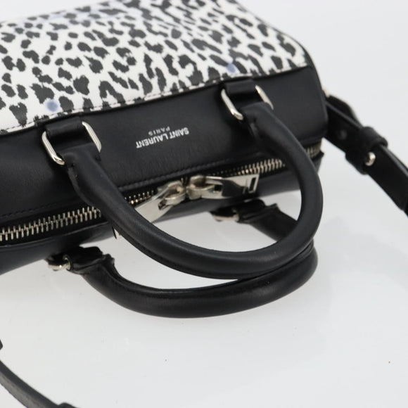 SAINT LAURENT Duffle Toy Handtasche Leder 2-Wege Schwarz Silber Original bs35119