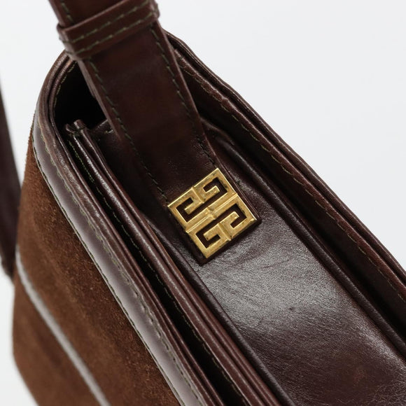GIVENCHY Shoulder Bag Suede Brown Gold Auth bs35122