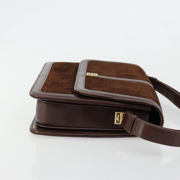 GIVENCHY Shoulder Bag Suede Brown Gold Auth bs35122