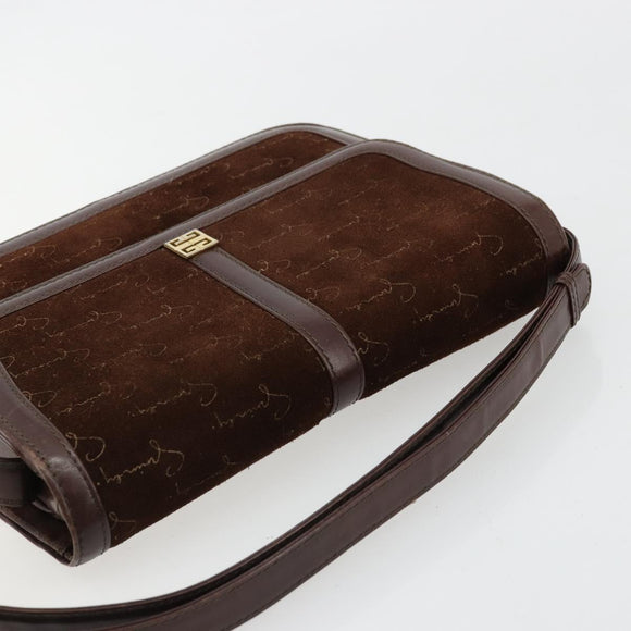 GIVENCHY Shoulder Bag Suede Brown Gold Auth bs35122