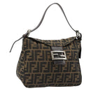 FENDI Zucca Canvas Mamma Baguette Shoulder Bag Black Brown Auth bs35126A-1