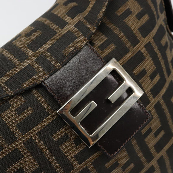 FENDI Zucca Canvas Mamma Baguette Shoulder Bag Black Brown Auth bs35126A