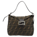 FENDI Zucca Canvas Mamma Baguette Shoulder Bag Black Brown Auth bs35126A-13