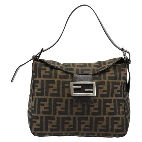FENDI Zucca Canvas Mamma Baguette Shoulder Bag Black Brown Auth bs35126A