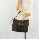 FENDI Zucca Canvas Mamma Baguette Shoulder Bag Black Brown Auth bs35126A-24