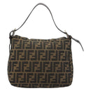 FENDI Zucca Canvas Mamma Baguette Shoulder Bag Black Brown Auth bs35126A-2