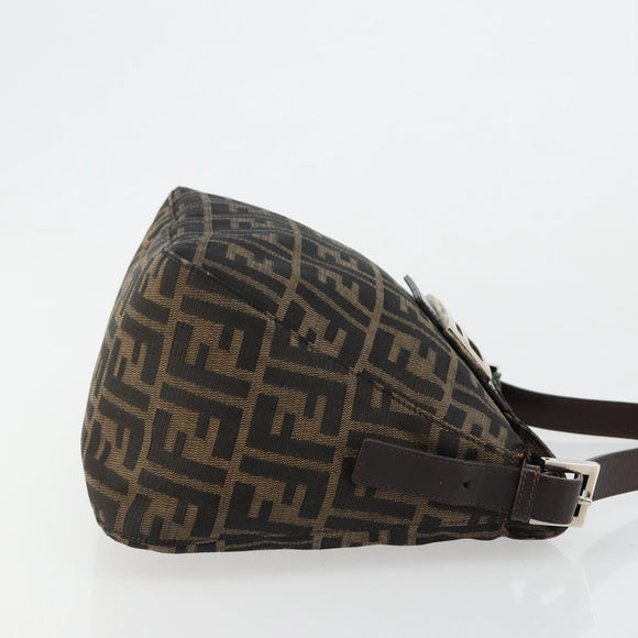 FENDI Zucca Canvas Mamma Baguette Shoulder Bag Black Brown Auth bs35126A