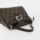 FENDI Zucca Canvas Mamma Baguette Shoulder Bag Black Brown Auth bs35126A-7
