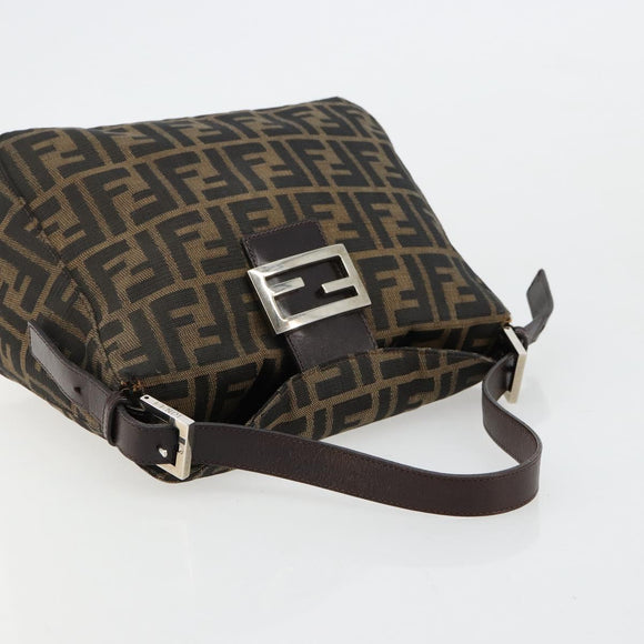 FENDI Zucca Canvas Mamma Baguette Shoulder Bag Black Brown Auth bs35126A