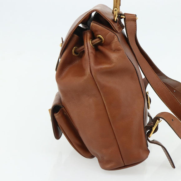GUCCI Bamboo Backpack Leather Brown Gold 003 3444 0030 Auth bs35138