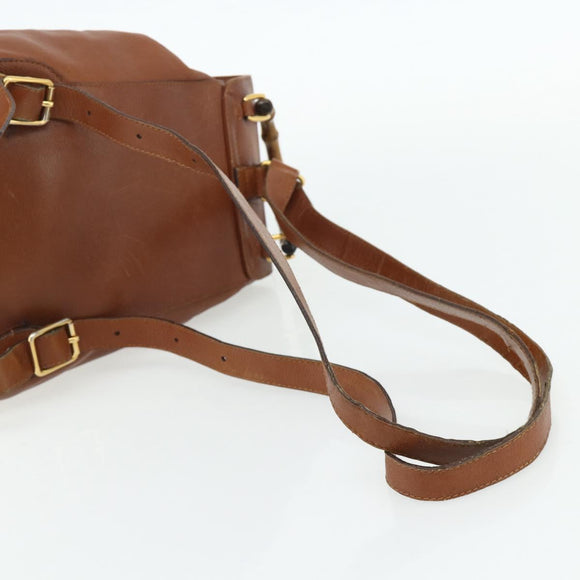 GUCCI Bamboo Backpack Leather Brown Gold 003 3444 0030 Auth bs35138