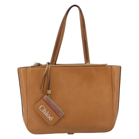 Chloe Tote Bag Leather Beige Gold Auth bs35139