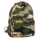 VALENTINO Studs Camouflage Rugzak Nylon Khaki Goud Auth bs35140-1