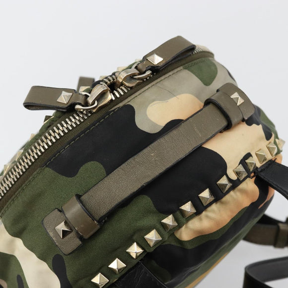 VALENTINO Studs Camouflage Rugzak Nylon Khaki Goud Auth bs35140
