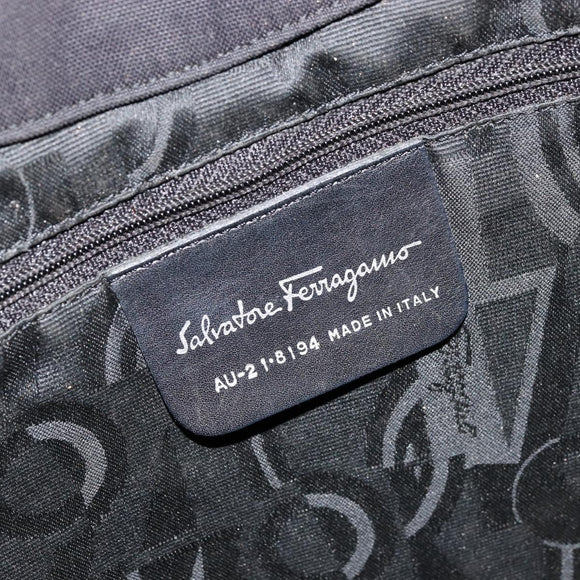 Salvatore Ferragamo Vala Shoulder Bag Canvas Black Silver Auth bs35141