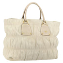 PRADA Hand Bag Leather Ivory Gold Auth bs35142-1