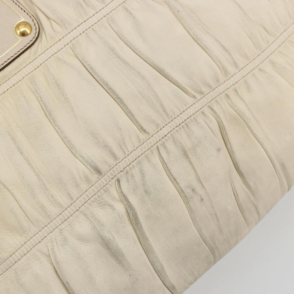 PRADA Hand Bag Leather Ivory Gold Auth bs35142