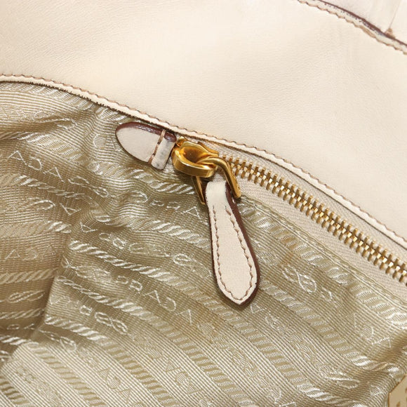 PRADA Hand Bag Leather Ivory Gold Auth bs35142